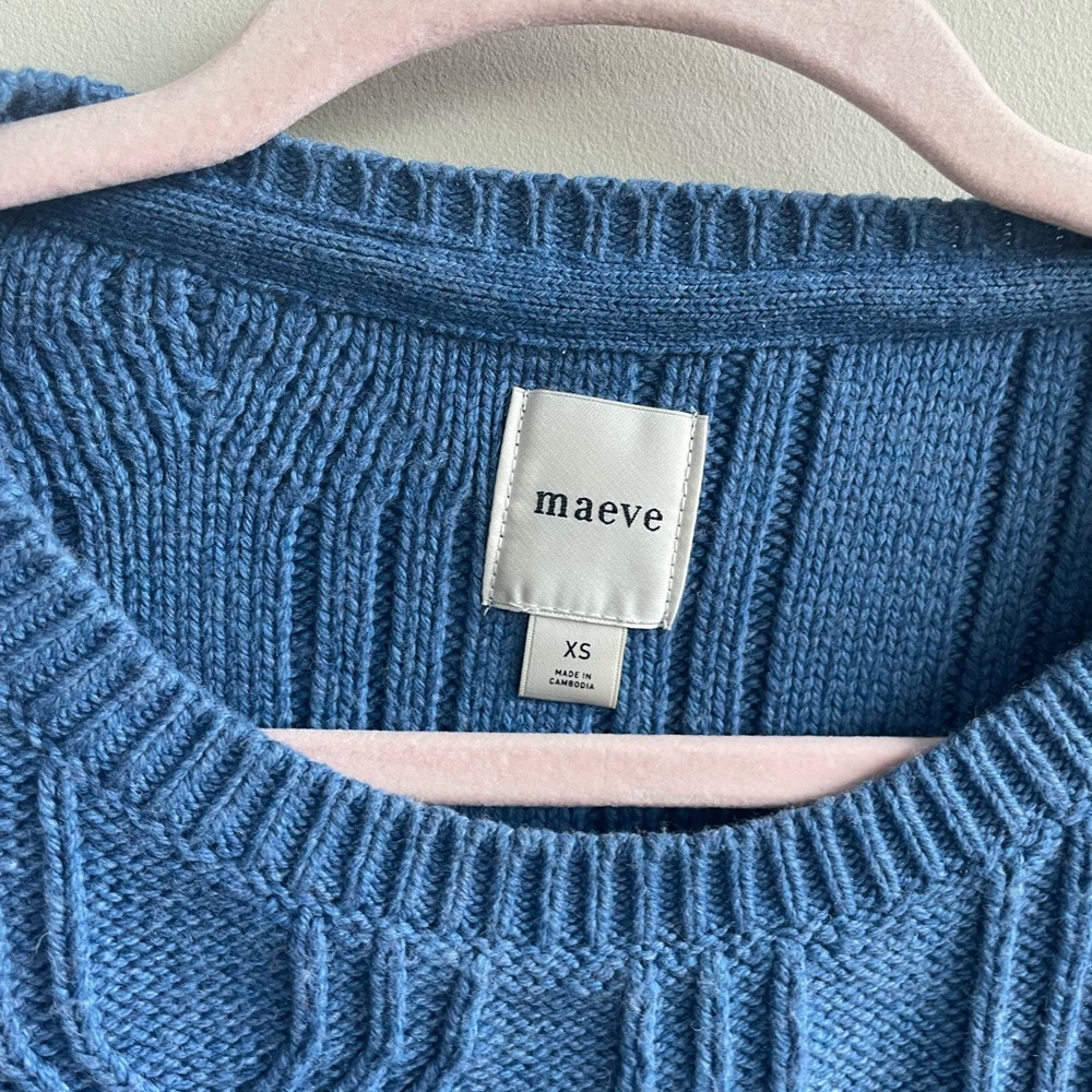 Anthropologie Maeve Colorblock Cable Knit Sweater Oversized Pink Blue Burgundy - Picture 9 of 11